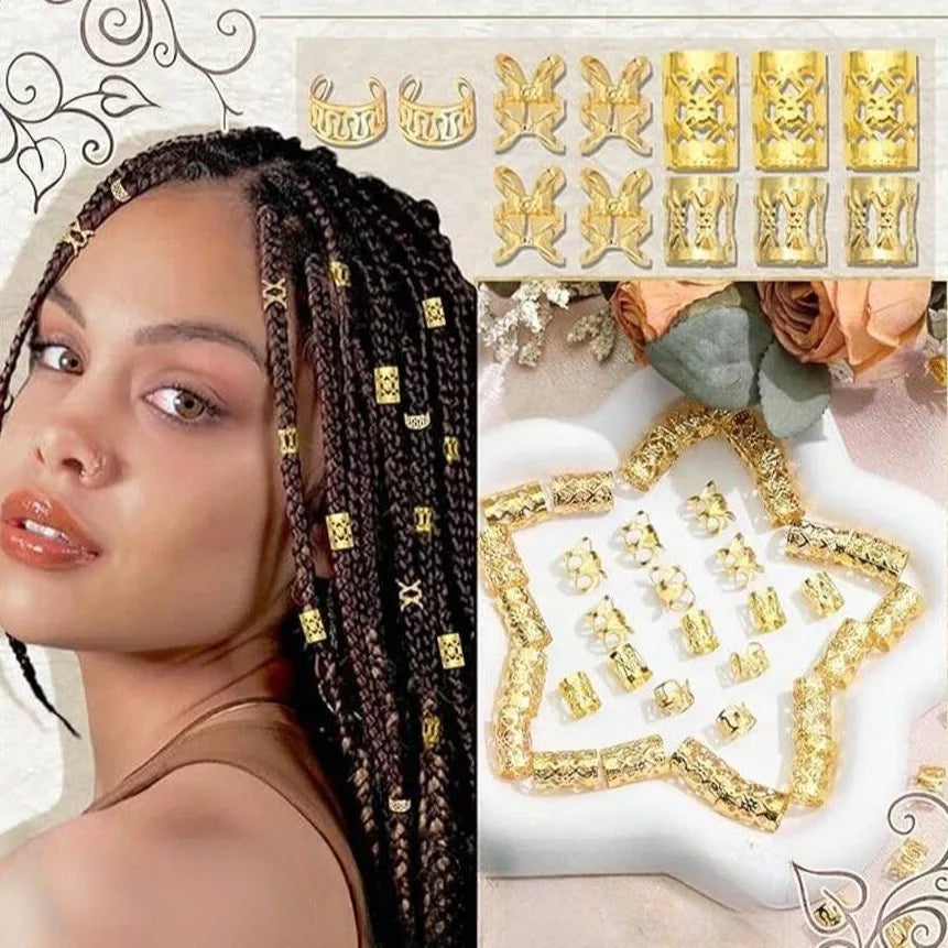 Bohemian Braid Beads Kit Stainless Steel Hair Rings Clips Curly Dreadlocks Jewelry Pendants Hair Decor for African Hair Styling
