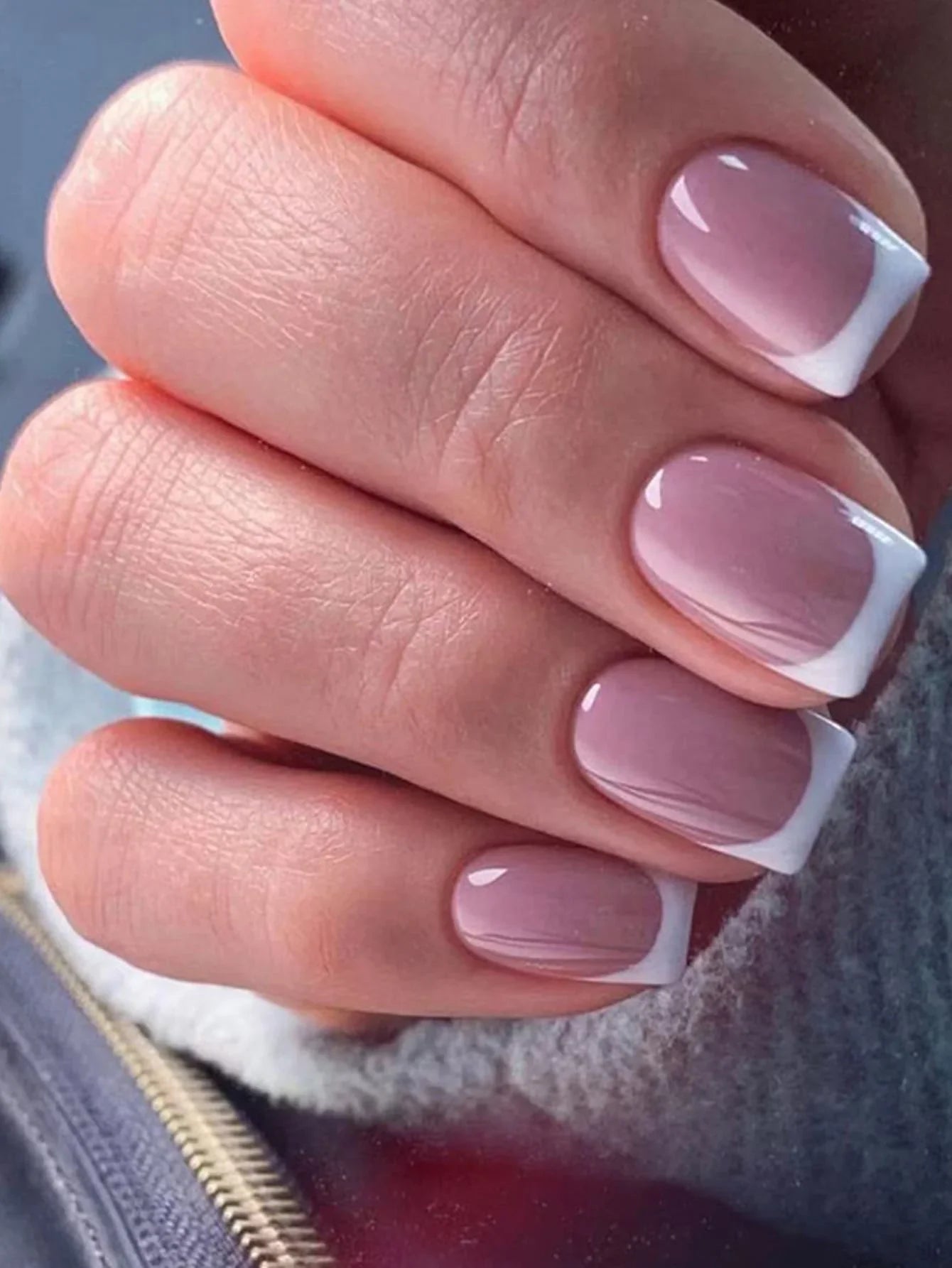 24 Square Short Fake Nails French Nail Art Pieces White Fine Square Nails Wearable Nails Transparent Pink Classic Nails