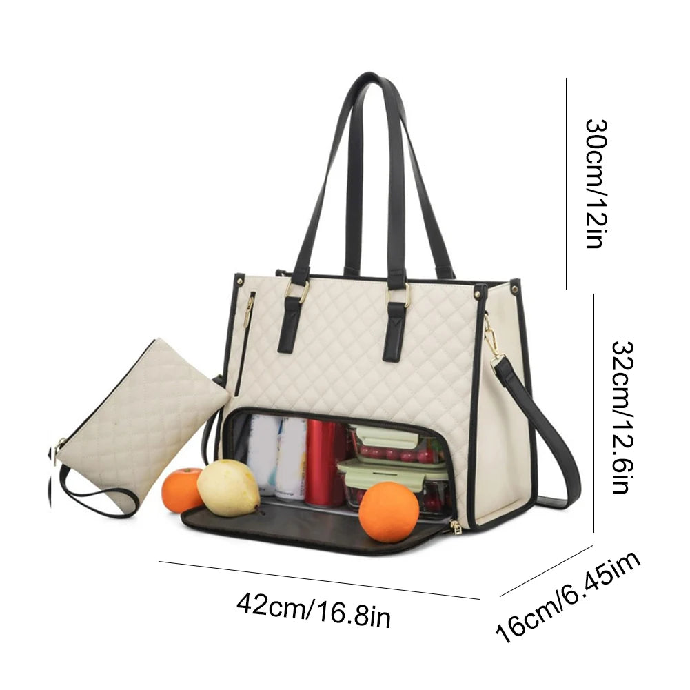 2-in-1 Lunch Tote Bag Laptop Bag with Purse Multi-Function Business Lunch Bag Lunch Box Handbag for Work Office Camping Picnic