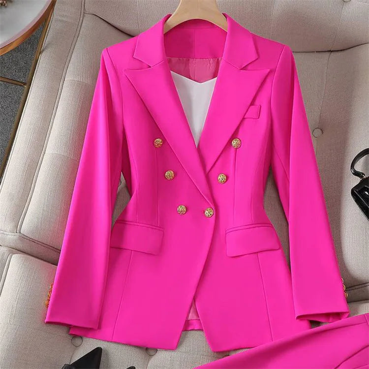 Casual Long Sleeve Blazer Pant Sets Suits For Woman Fashion 2 Pieces Set For Women Office Lady Coats Jackets