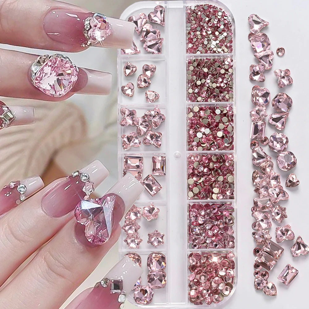 180 Uds. diamantes de imitación de cristal AB de espalda plana, gemas de diamantes de formas múltiples, piedras de cristal azul púrpura para decoración de uñas DIY