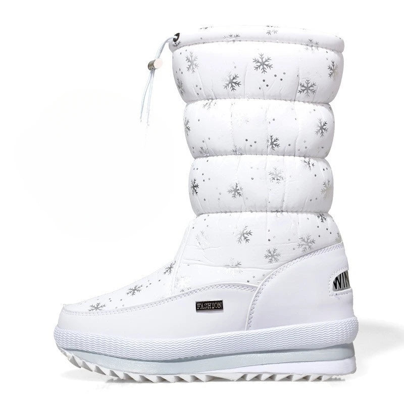 Bottes de neige épaisses pour femmes, bottes mi-mollet chaudes en peluche, antidérapantes, imperméables, bottes de neige décontractées pour femmes, chaussures blanches