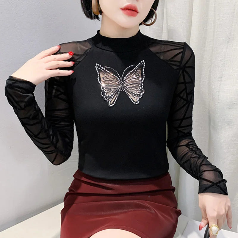Jersey de cuello alto de malla Otoño Invierno – Elegante y elástico