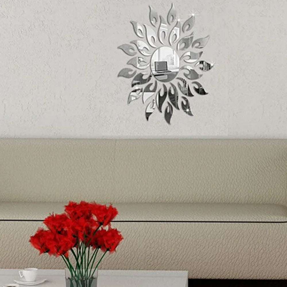 Wall Stickers for Room Decoration, Living Room and Home Decor, 1PC Reflective Sun Mirror PS Material