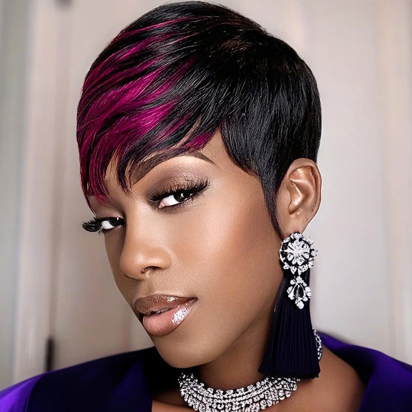 1B/Purple Pixie Cut Human Hair Wig