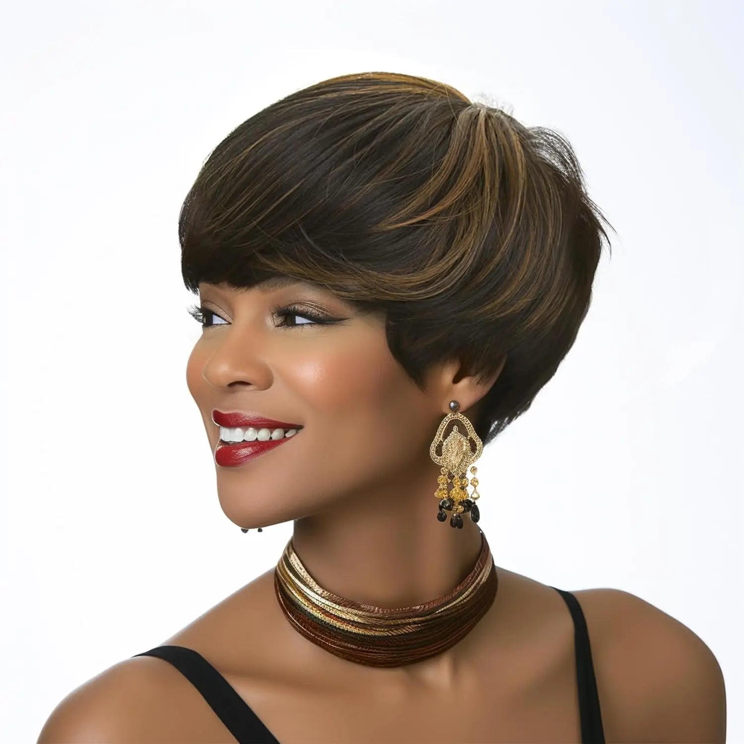 Short Wigs for Black Women Natural Straight Short Red Pixie Cut Wigs for Black Women Synthetic Short Pixie Wigs Ombre Black Mixe