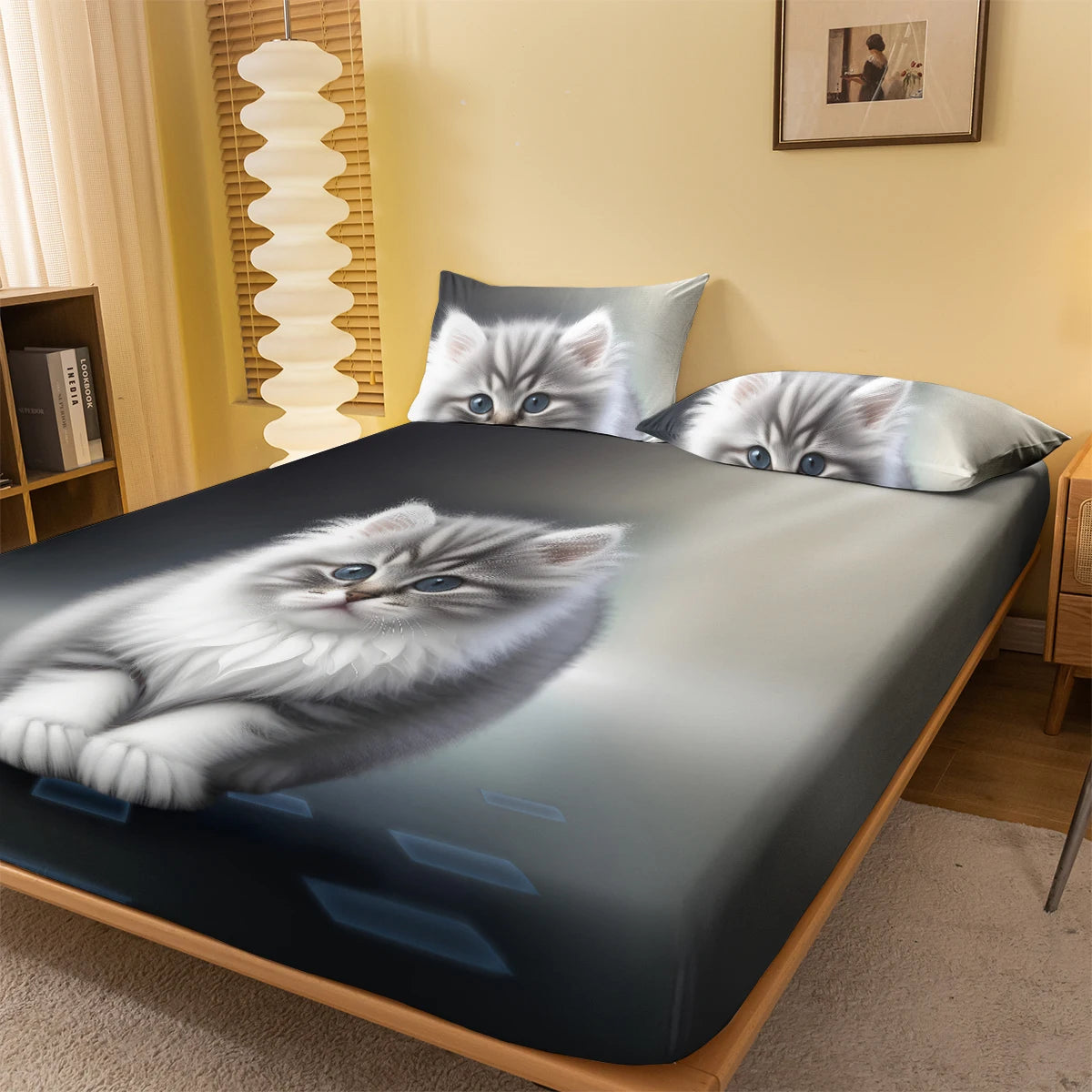 1 cartoon cute Animal Cat digital printed frosted Fitted Sheet,bedroom printed bed cover,bedding(No pillowcase)