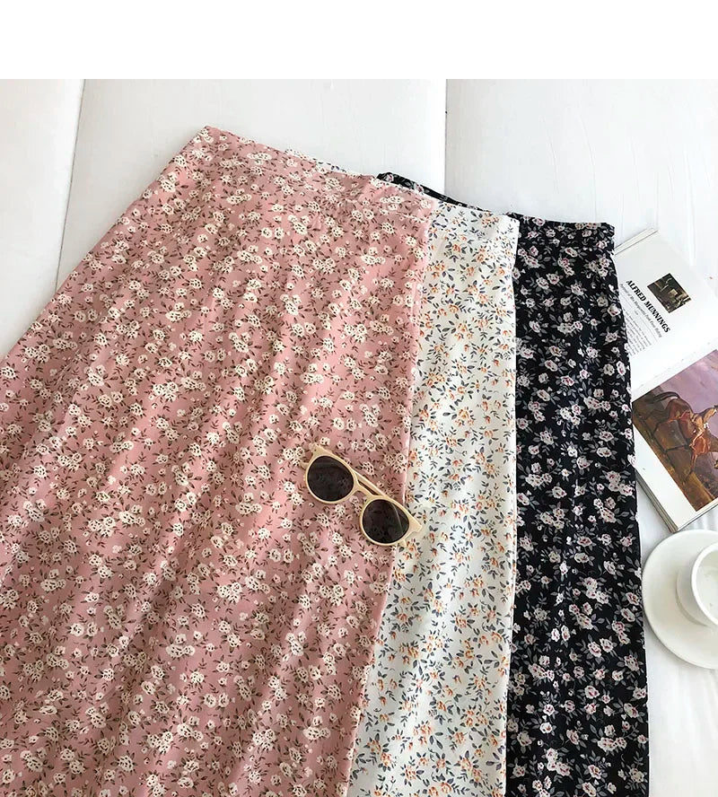 Woman Skirt Summer New Korean Ins Fashion Temperament Gentle Vintage Floral Slim Versatile High Waist Female Skirt