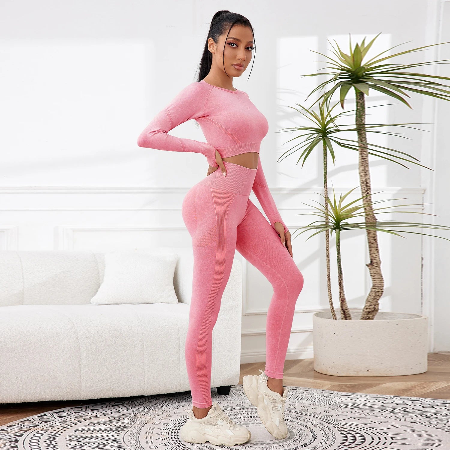 2PCS Sets Women Outfit High Waist Gym Sexy Sport Wash Pants Sets Running Outdoors Skinny