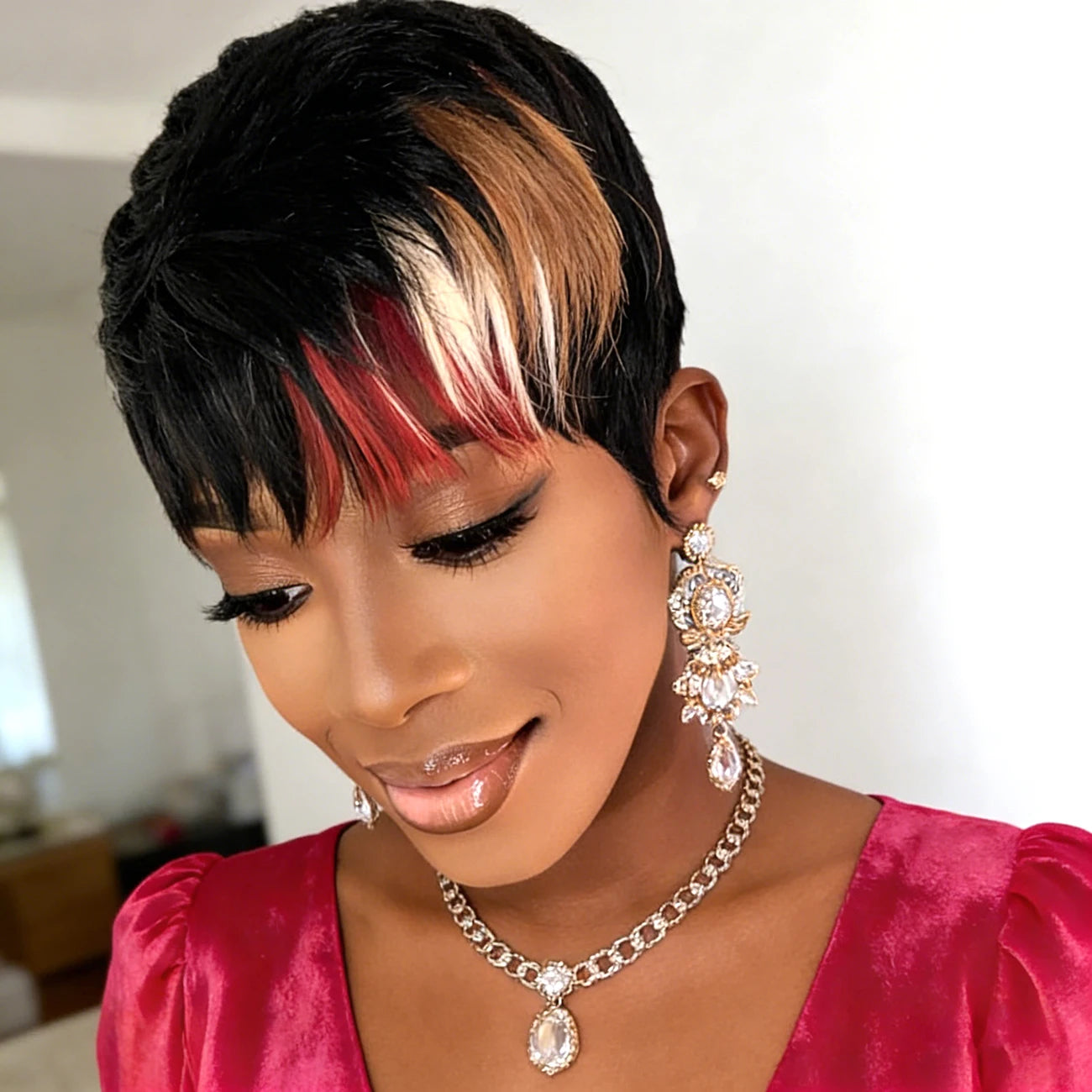 Highlight Wig Human Hair Short Pixie Cut Wig 1b/Red/613/30# Human Hair Wigs for Women Full Machine Wig