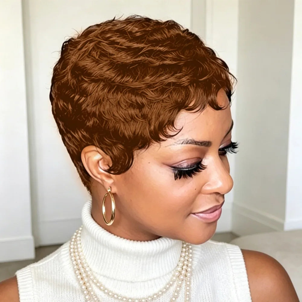 4inch machine made 150% density  human hair wig pixie cut wig gift black pixie cut human hair wig short straight layered