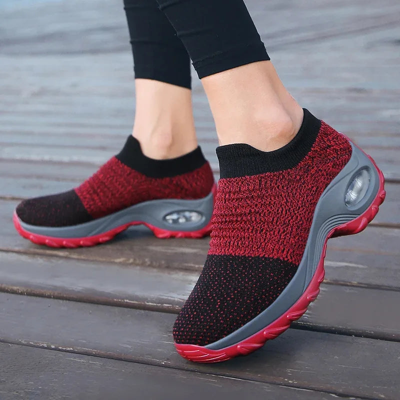 Zapatillas deportivas de mujer, moda de verano, color negro, informales, de malla transpirable, ligeras, con cámara de aire, antideslizantes, para correr