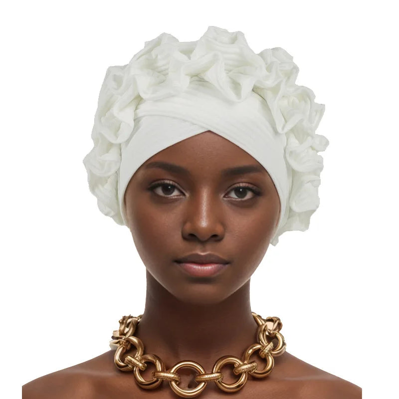 Ruffle Flower Women's Turban Cap Female Headscarf Bonnet African Headwraps Indian Hats Muslim Headwear Hat Turbante Mejur
