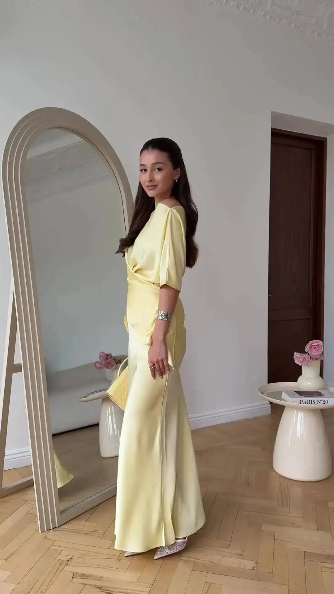 Elegant Solid Satin Tops Skirt 2 Piece Set Women's  New Stylish Lace Up Top High Waist Mermaid Skirt Office Lady Chic Outfit