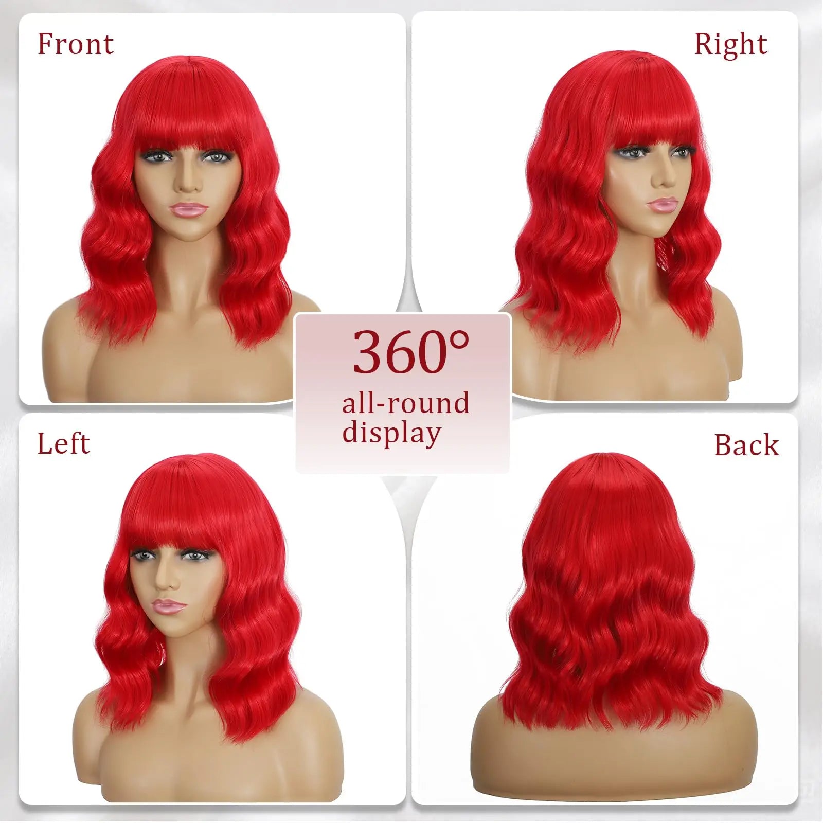 Red Wavy Wigs with Bangs Women’s Short Red Bob Wig Synthetic Natural Looking Heat Resistant Fiber Hair