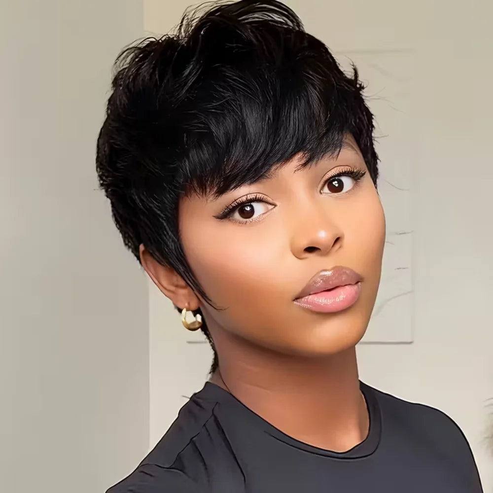 Natural-Look Short Pixie Cut Human Hair Wig – Full Machine-Made
