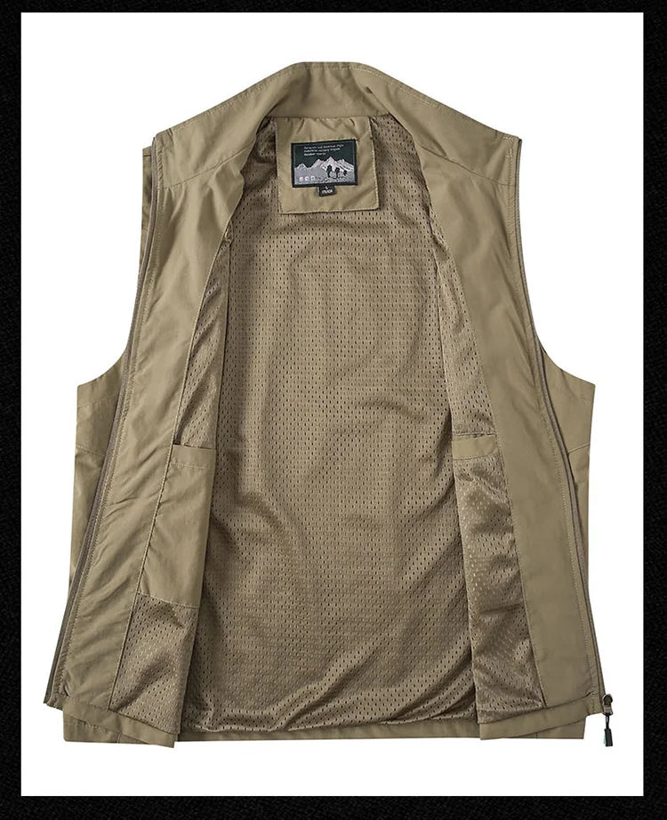 Men's Vest Thin Tooling Loose Quick Drying Outdoor Sports Multi Pocket Stand Collar Camping Fishing Vest Summer жилетка мужская