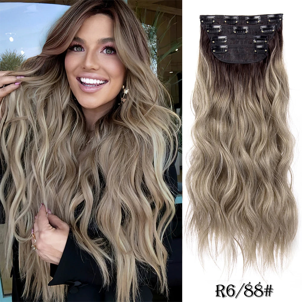 Extensiones de Cabello Ondulado Largo de Clip