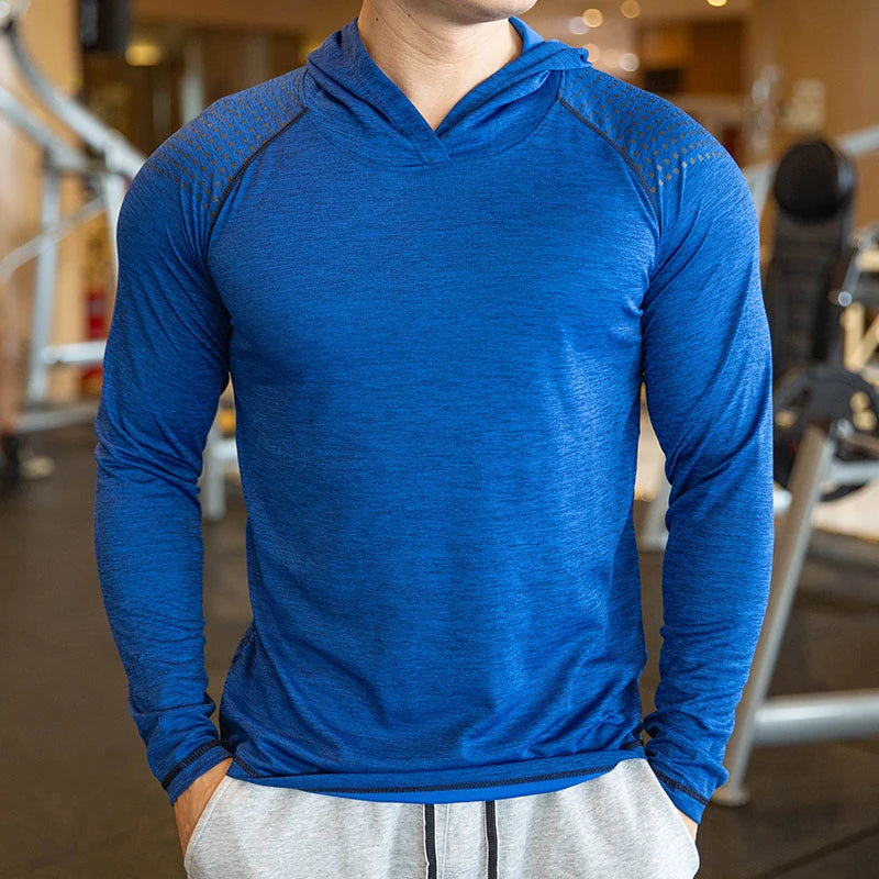Men Hoodies Summer Running Fitness Casual Hooded Quick Dry Sweatshirts Solid Pullover Shirts with Hood Outdoor Gym Hoodie Man