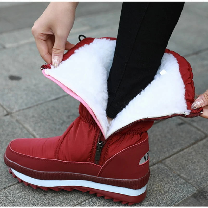 Women's Snow Boots Platform Winter Boots Waterproof Non-slip Boots Plush Fur Mid-calf Boot Fashion Warm Women Boot Botas Mujer