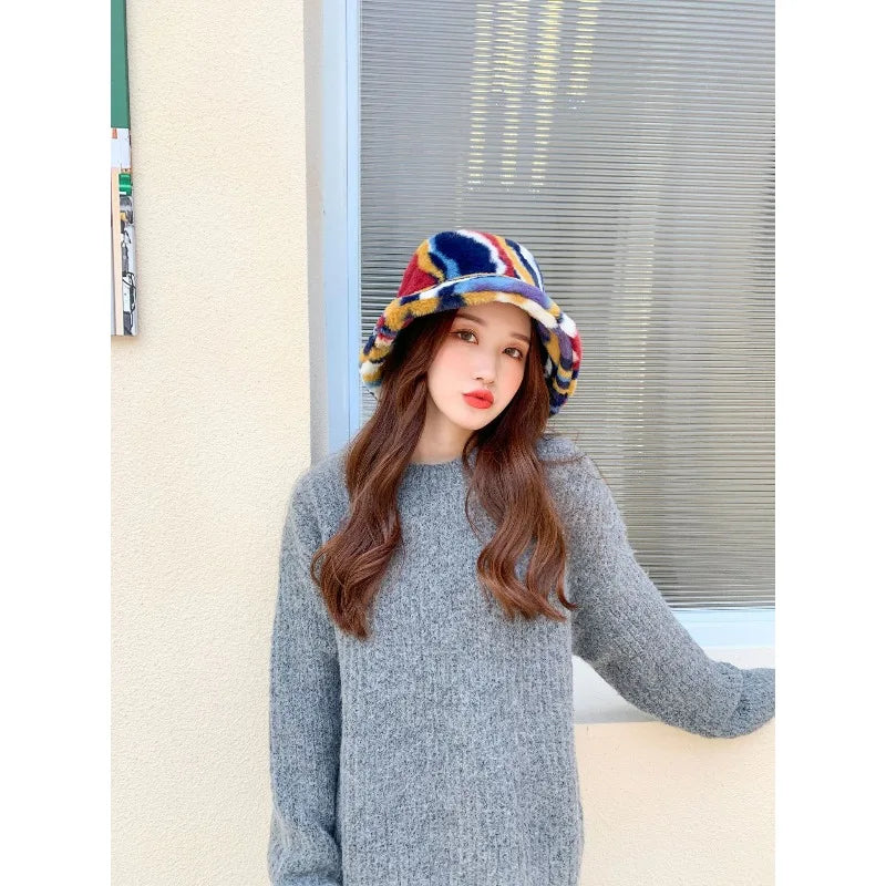 winter warmth fleece Bucket Hat,Fuzzy Furry Winter Warm Fisherman cap,Women Men Casual Windproof skull Hats For outdoor activity