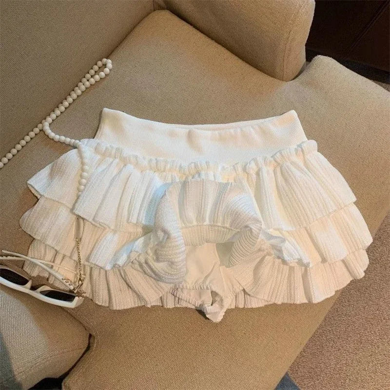 Elegant Layered Cake Skirt for Women Summer Sweet Cute Solid Color High Waist Mini Skirt Casual Outfit Vintage Ruffled Skirt New