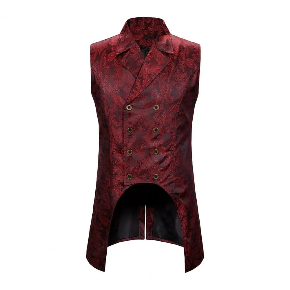 Men Vest Retro Sleeveless Slim Fit Mid Length Vest Lapel Double-breasted Split Hem Loyal Gentlemen Medieval Waistcoat