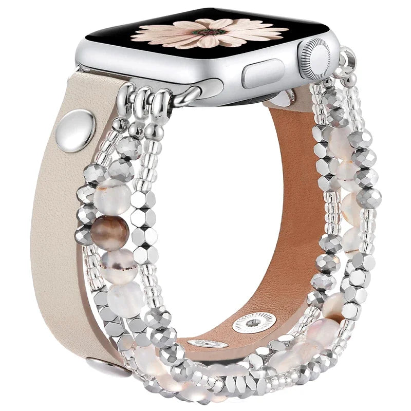Lady Strap for Apple Watch Ultra 2 Band 49mm 40mm 46mm 41mm Women Elastic Beaded Bracelet Iwatch Series 10 9 8 7 6 SE 5 45mm