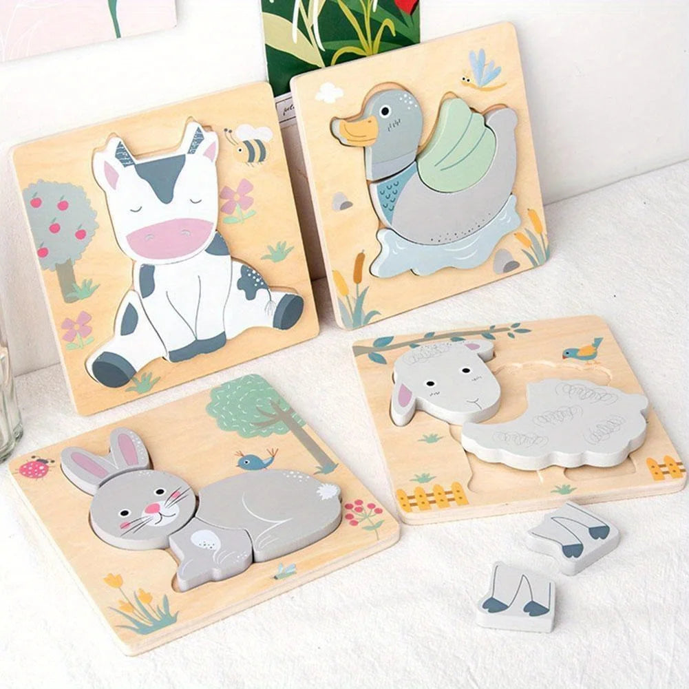 3D Wooden Cartoon Animals Cognitive Puzzles For Kids Children's Wooden Puzzles Toys Colors Shapes Baby Educational Toys Game