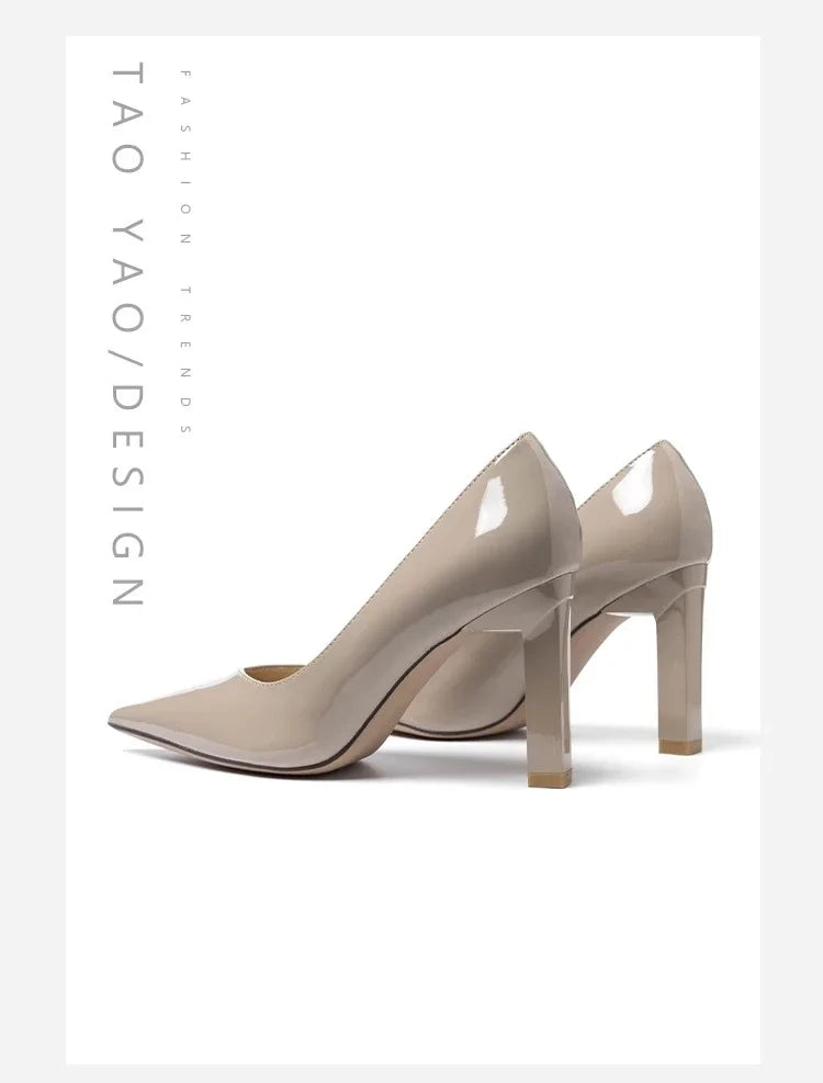 Square Heels Pumps Women Shoes Patent Leather Sexy Wedding Party Official Leisure Super Big Szie