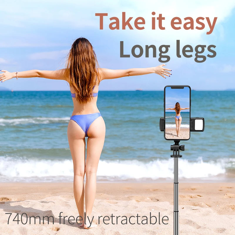 MEUYAG Portable Foldable Selfie stick Monopod Tripod With Fill Light and Wireless Bluetooth Shutter Remote Control For Phone