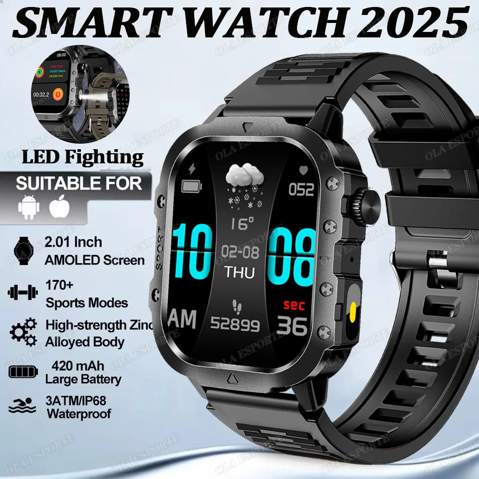 New Rugged Military GPS Smart Watch Men Bluetooth Call Health Monitoring AI Voice Sport Waterproof Smartwatches For Android