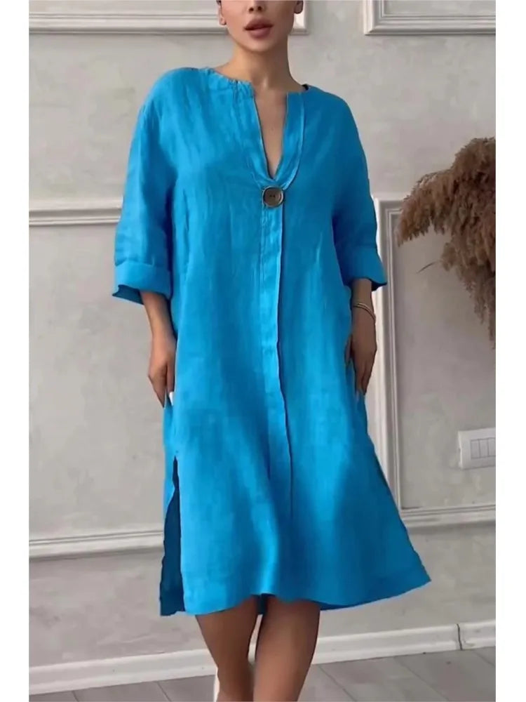 Y2k Long Sleeve Linen Maxi Dress Women Summer Summer Casual Solid Color Party Loose Long Dresses Elegant Vestidos