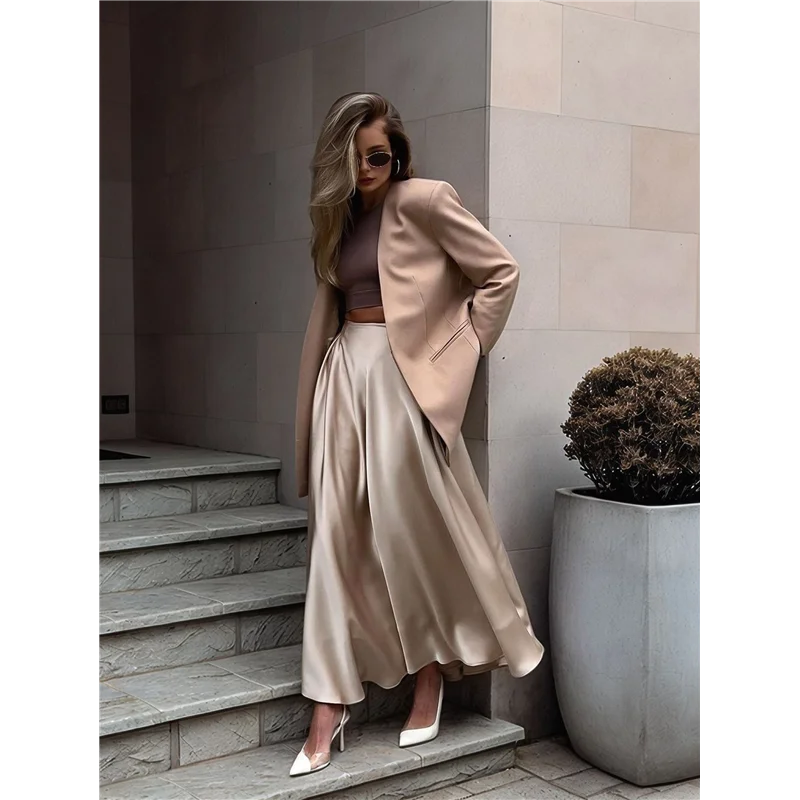 ASDS-Skirts For Women High Waist Skirt Elegant Midi Skirt Satin