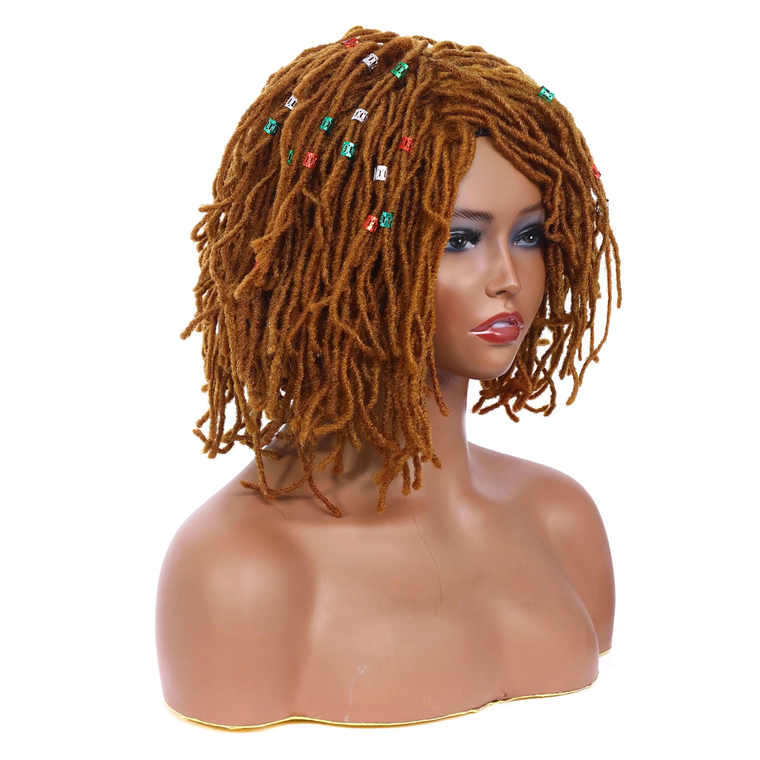 10Inches Braided Wigs  Afro Bob Wig Synthetic DreadLock Wigs For Black Woman Short Curly Ends Cosplay Yun Rong Hair