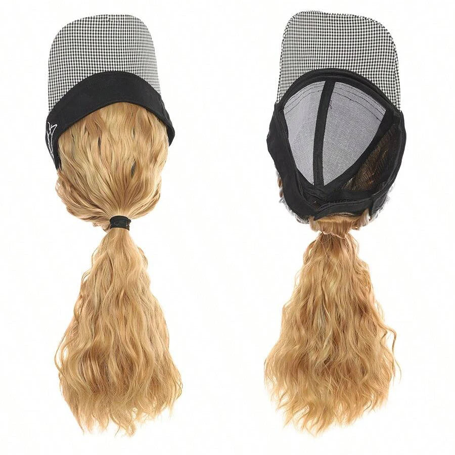 Pelucas con gorro de 16 pulgadas, pelucas de cola de caballo rizadas sintéticas con gorra de béisbol de pata de gallo para mujer, para uso diario y en fiestas.