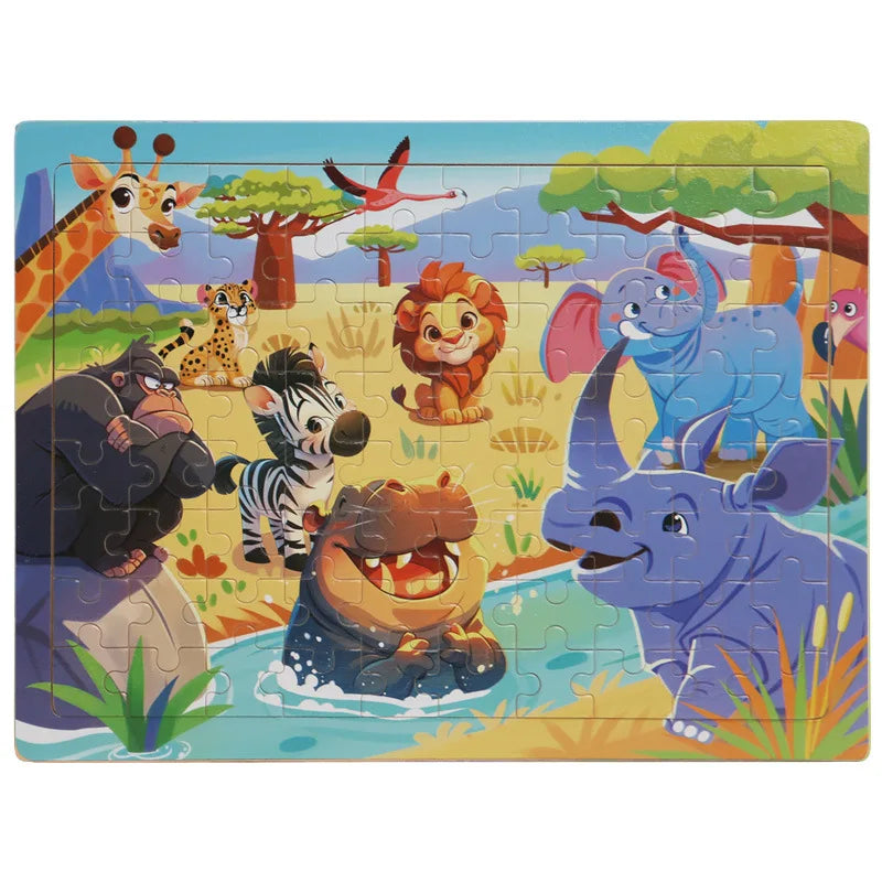 80 Pieces Wooden Jigsaw Puzzle Kids Cartoon Animal Vehicle Puzzles Montessori Learning Educational Toys for Children
