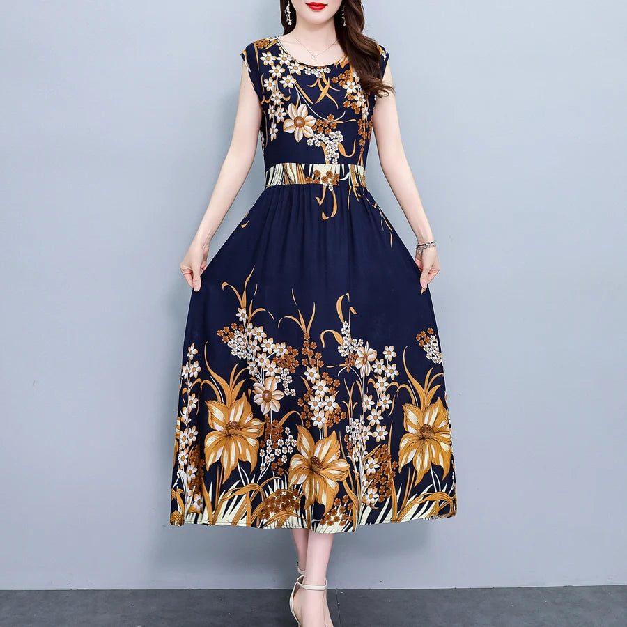 New Fashion  Summer Print Women Short Sleeve Cotton Plus Size Women Clothing Dress Ladies Large Size Vestidos dresses