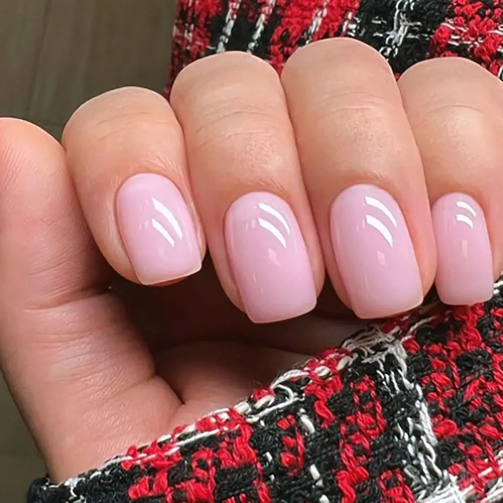 24pcs Square False Nails French Glossy Nude Pink Fake Nails Full Cover Press on Nails Tips DIY Nail Art Faux Fingernails