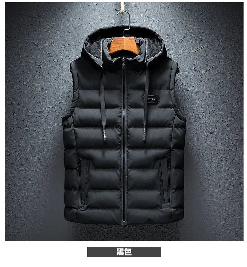 Clothing Men Vest Hooded Windproof New Autumn Winter Sleeveless Jackets For Men Casual Warm Cotton-Padded All-match Waistcoat