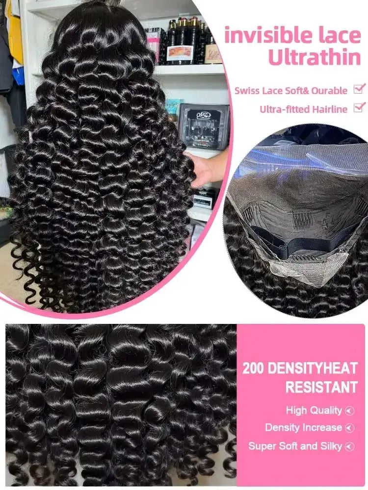 13x6 HD Lace Loose Deep Wave Frontal Wigs 250% Transparent 30 40 Inch 13x4 Deep Water Wave Curly Lace Front Human Hair Wigs