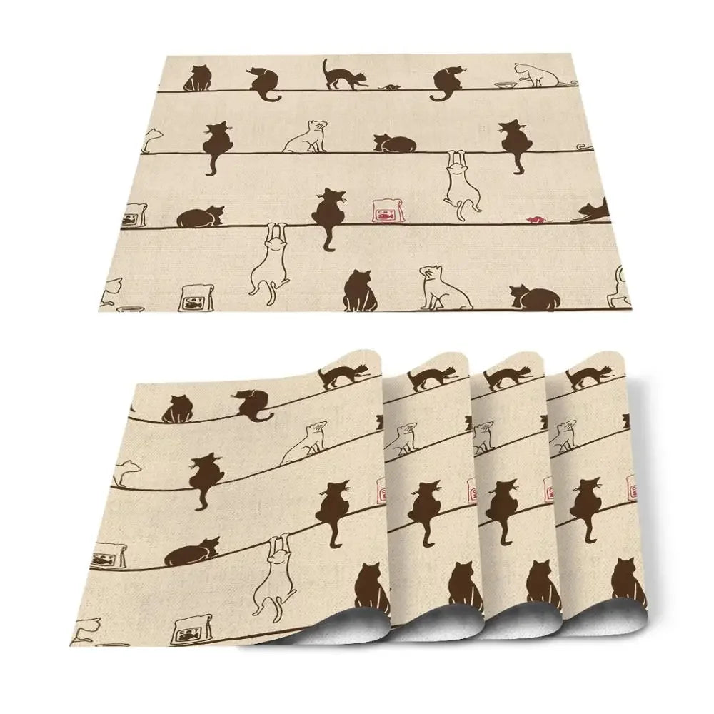 Individuales para mesa de comedor con diseño de gato, animal, lindo, blanco y negro, para mascotas, para cocina, bar, posavasos