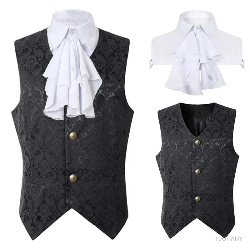 Men's Vest Gentleman Retro Medieval Elegant Renaissance Steampunk Inner Wear Gothic Jacquard Short Vest Single-breasted Business