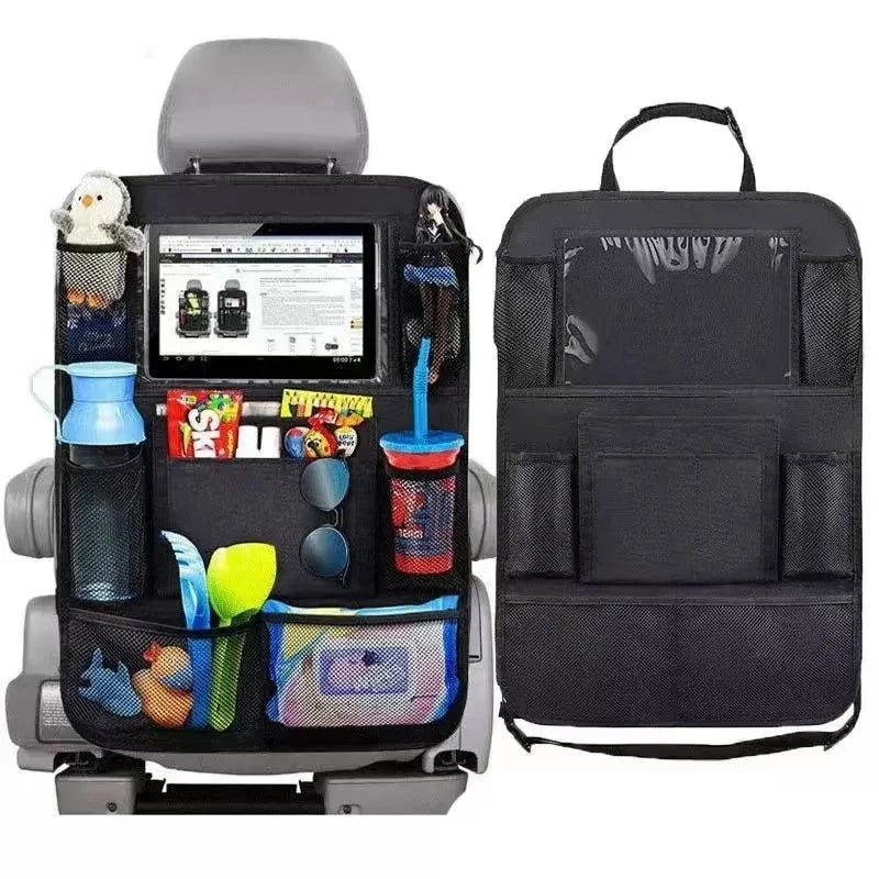 Organizador de almacenamiento para asientos de automóvil, multifuncional, tela Oxford, bolsa de almacenamiento multiusos para el respaldo del coche con soporte para tablet con pantalla táctil