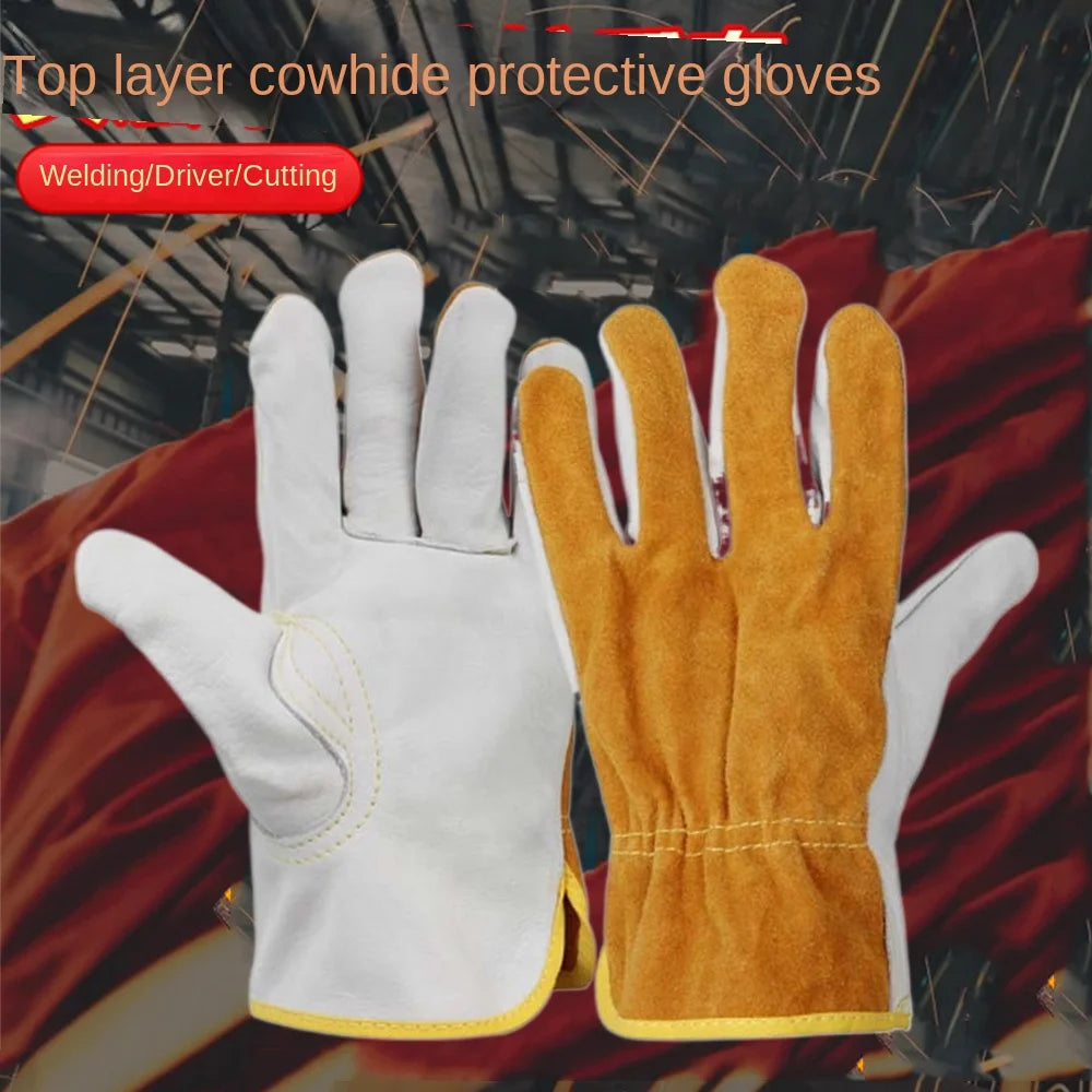 1 Pair Security Protection Welding Gloves Soft Leather Labor Protection Leather Work Gloves Durable Safety Welder Gloves