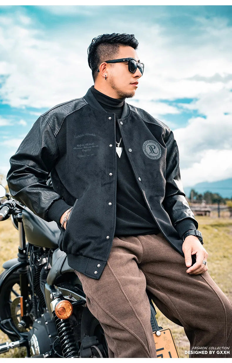 Men's Baseball Jacket, Plus Size, Loose, Spliced Cotton, Basic Mass Jackets, Autumn And Winter American Jacket, 7XL