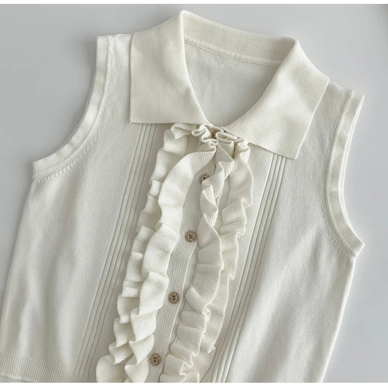 2 Two-Piece Knitted Skirt Sets Stylish Sleeveless Tank Tops and High Waist Layered Mini Skirts Black White Outfits Women Suits
