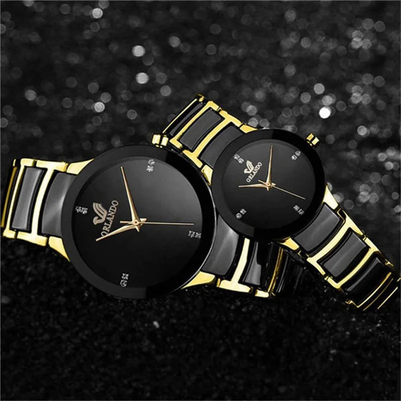 ORLANDO Hombres Lujo Relojes Recién Llegados Genial Negro Oro Cuarzo Acero Reloj de Pulsera Exquisito Masculino Relogio Moda Reloj