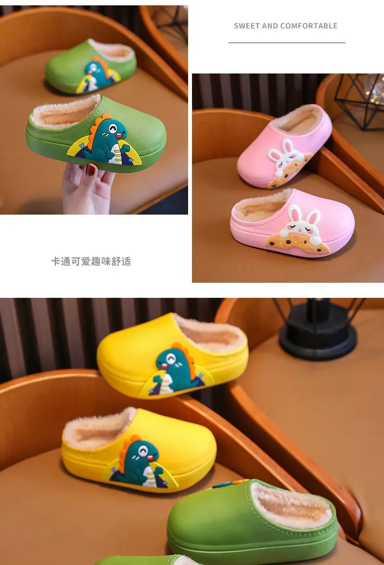 Winter Kids Shoes Cartoon Cute Slippers Warm Waterproof Non-slip Girl Home Indoors Slippers Boy Baby Parent-Child Cotton Shoes
