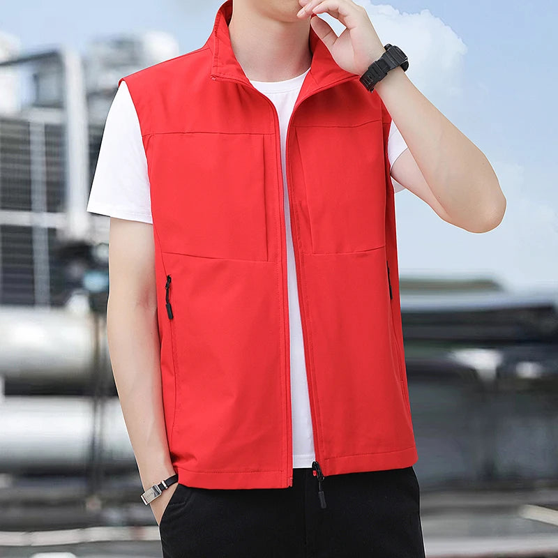 Men's vest in spring and autumn sleeveless workwear with multiple pockets, loose fitting vest for summer wear, thin vest for cas